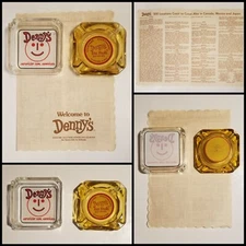 Two Circa 1970's Denny's Restaurant Ashtrays and a Placemat