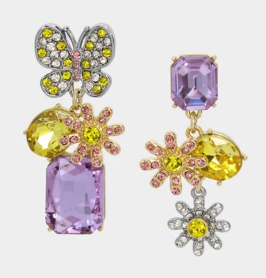 Betsey Johnson Mismatch Butterfly Flower Authentic Earrings NWT