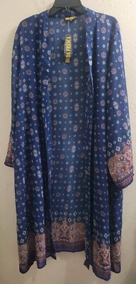 Moda Fresca Floral Chiffon Mesh Open Front Kimono Women's Plus Size 2X LS Boho 