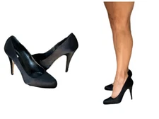 MIU MIU BY PRADA BLACK SILK ROUND TOE PUMPS STILETTO HIGH HEELS  38 8  