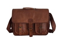 15" Vintage Leather Briefcase Messenger Bag Camera DSLR SLR Padded Case Satchel