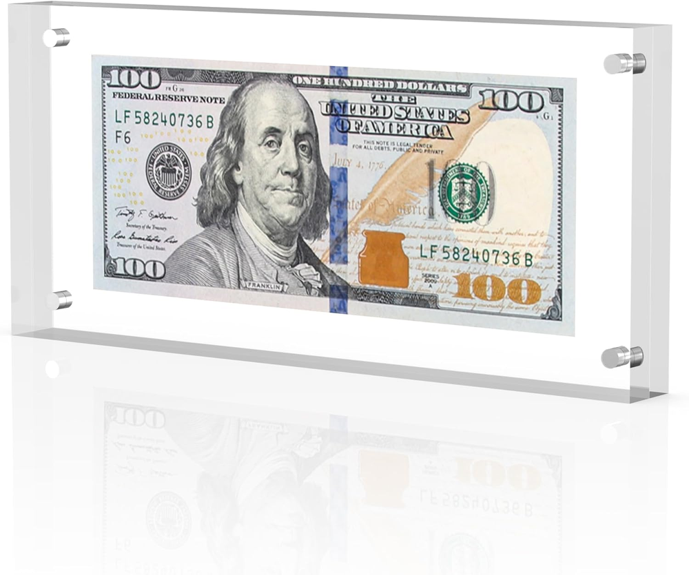 Acrylic Currency Display Holder, Self Standing Money Frame for Dollar Bills