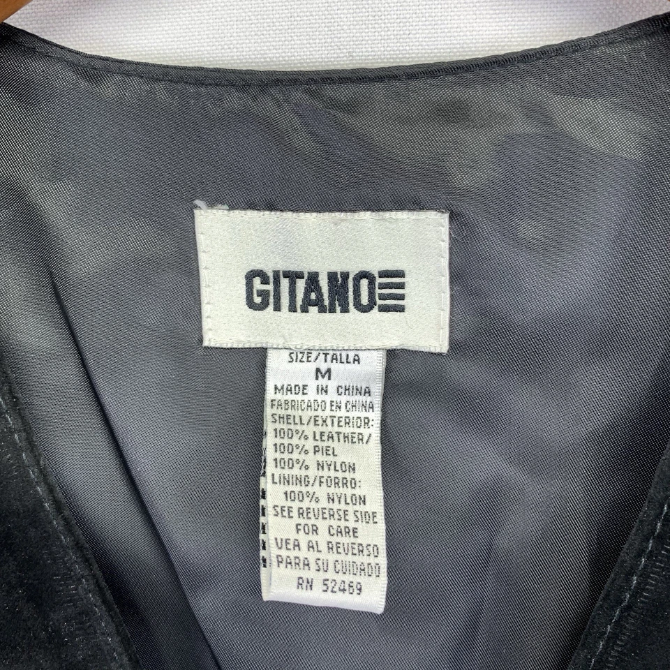 Chaleco de cuero gamuza con botones Gitano vintage bolsillos negro talla mediana  Foto 2 de 4