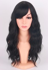 Black Wavy Wigs with Bangs for Women Glueless Black wigs Synthetic Long Black...