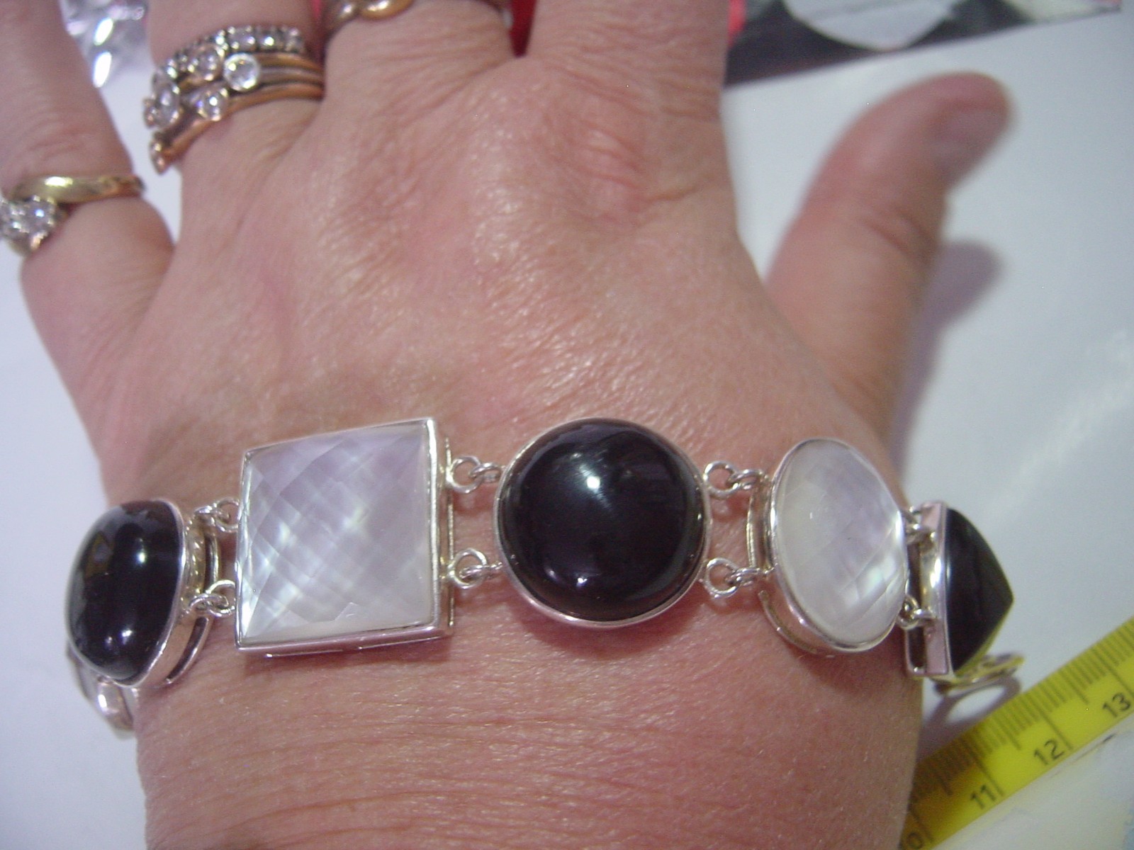 Superb Solid Silver massive genuine onyx&mother o… - image 4