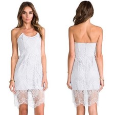 For Love & Lemons Lace Overlay Strapless Mini Dress XS Corset Light Gray Crochet