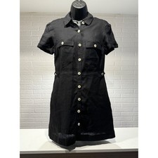 Free People Black Linen Blend Mini Dress Button Front Shirt Dress XS