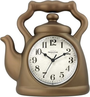 Presentime & Co. 11'' Teapot Clock, Silent Non Ticking, Modern Farmhouse Brown 