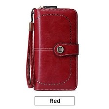RFID Women's Large Capacity Zipper Leather Long Wallet Casual Coin Purse