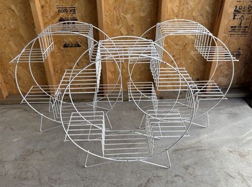 LOT OF 1 Vintage Mid Century ATOMIC Round Metal Wire Plant Stand 6 Shelves White