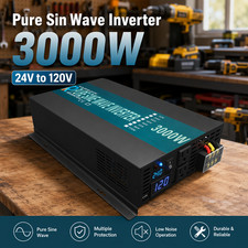 Pure Sine Wave Power Inverter 3000W 24V to 110V 120V Car Truck Motor Home Solar