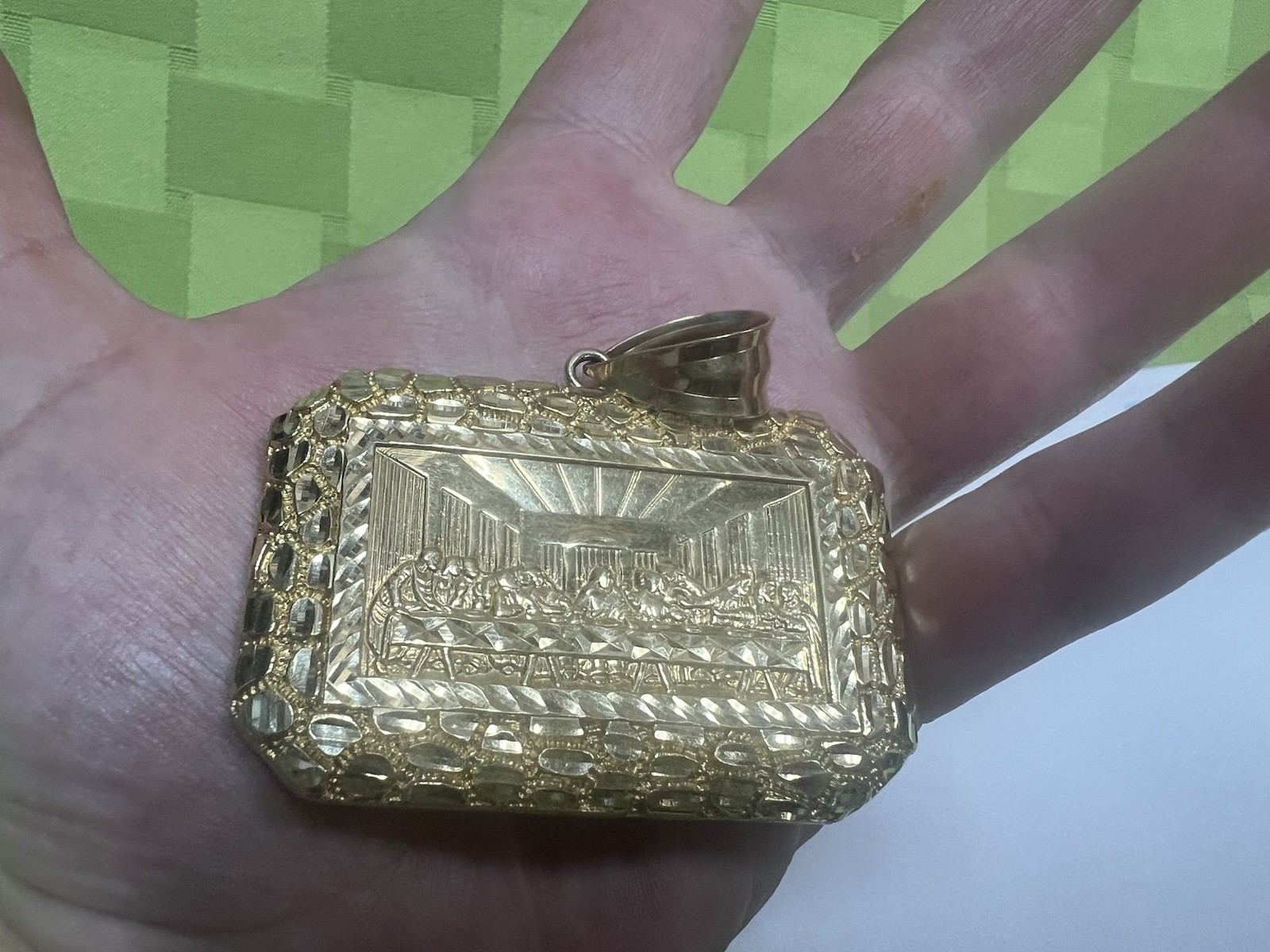 Rectangle Last Supper Textured Nugget  Pendant Re… - image 8