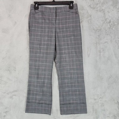 Express Editor Dress Pants Womens 0 Gray Plaid Wool Twill Stretch Work Office