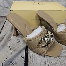 Cosy Island - Denim Casual Square Toe Stiletto Sandles - Apricot - Size 7