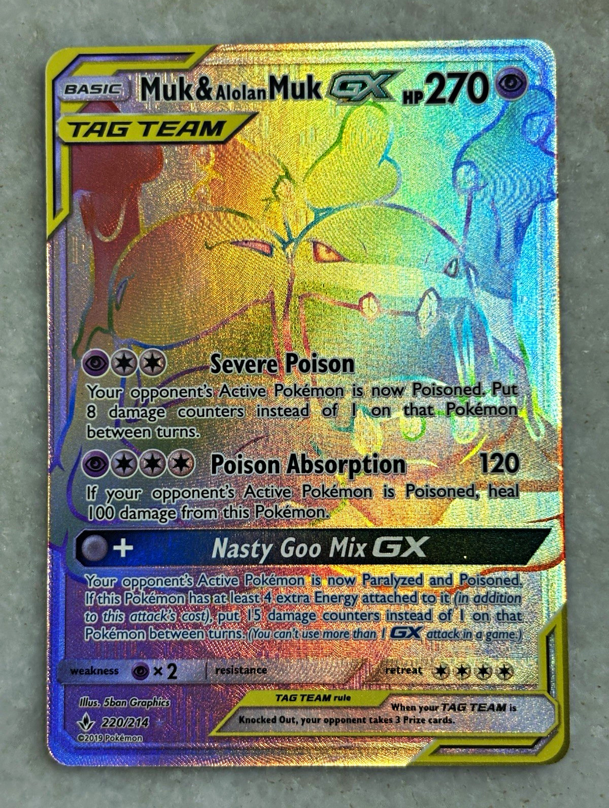 Pokemon TCG Muk & Alolan Muk GX 220/214 Unbroken Bonds TAG TEAM Full Art Holo EN