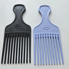 (2) Vintage Goody Hair Pick Comb 6.5” Black & Sky Blue Colored Crocodile Texture