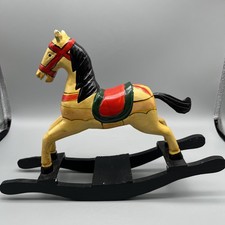 VTG Handpainted Wooden Rocking Horse Childs Toy Christmas Decor 10"L X 7.5"T