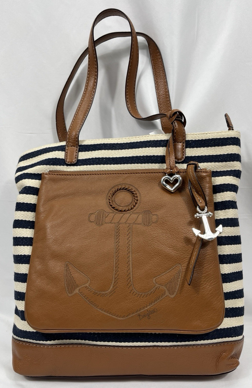 NWT Brighton Anchor Harbor Tote Brown Leather Nautical Shoulder Bag