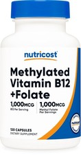 Nutricost Methylated Vitamin B12  Folate Supplement 2,000 mcg 120 Capsules
