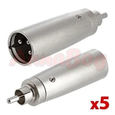 5x 3-Pin XLR Male Plug to RCA Male Plug Adapter Audio Cable Connector Converter