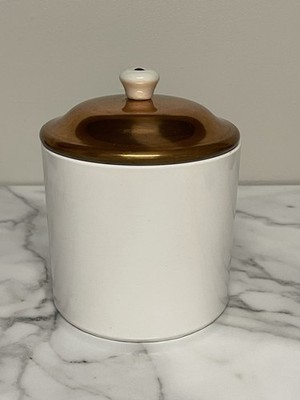 White Ceramic & Copper Lidded Canister Grease Container White Knob 7-1/4''x5-7/8''