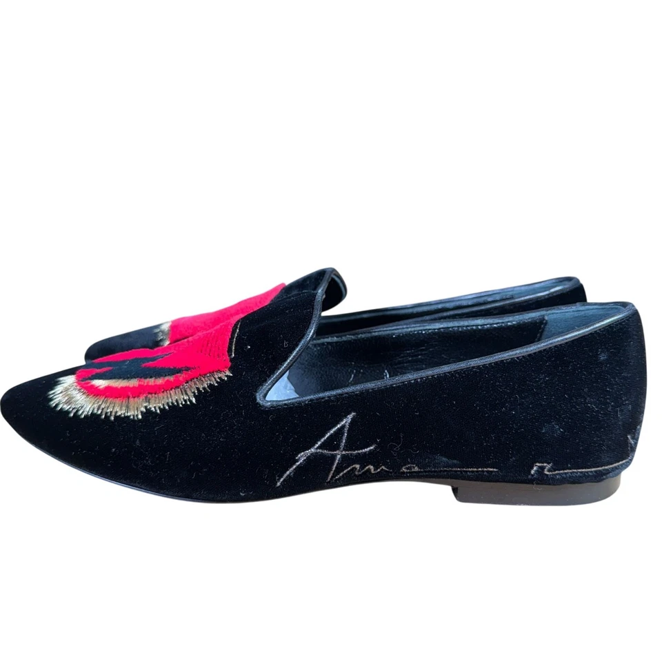 Saint Laurent Black Velvet Heart Smoking Loafer Shoes Size 37.5 - Image 4 of 4