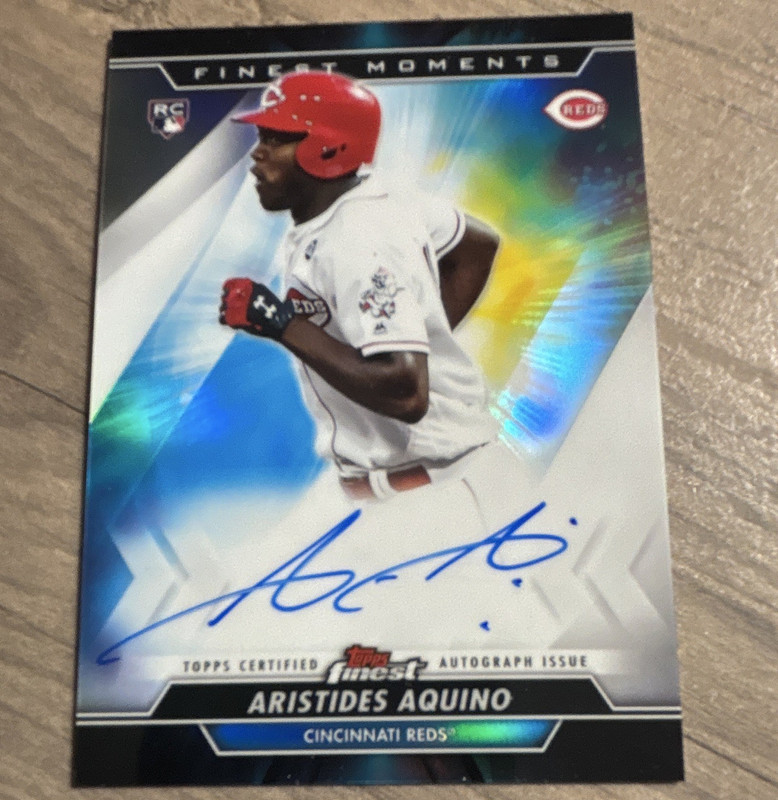 Topps 2020 Finest Aristides Aquino Reds Finest Moments Auto RC MOMA-AA