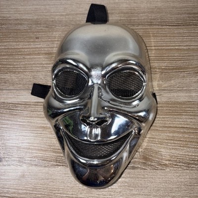Creepy Mask Face/New W Tag/Hard Plastic Silver/w Straps/Mesh Lining/Age 5 & Up