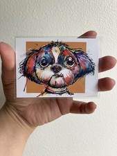 ACEO Art Print – Colorful Shih Tzu Watercolor Pop Surreal Dog Art Print