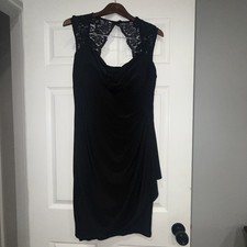 Xscape size 12 Cocktail /Wedding black dress w/ lace top built in bra ~LINED