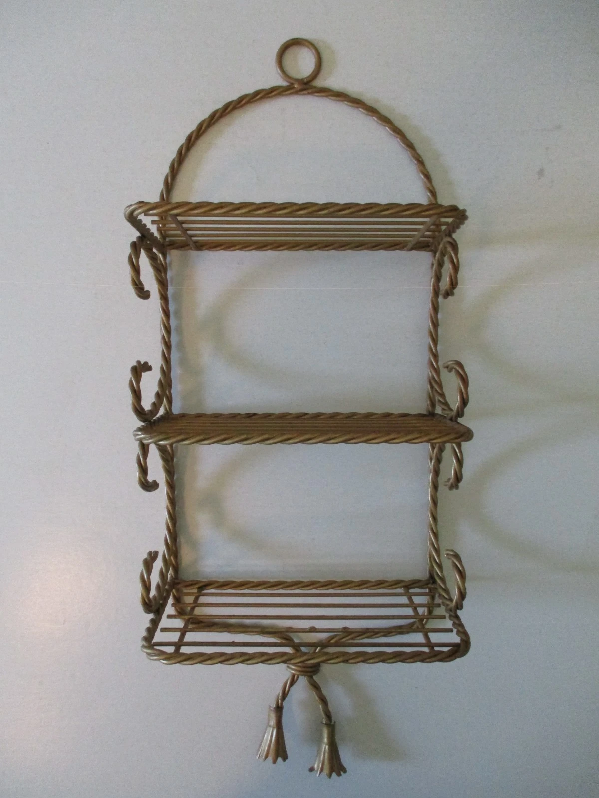 Homco Gold Twist Metal Rope Wall Shelf Bath Hand Towel Holder Metal Display Rack