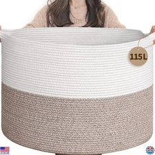INDRESSME 115L Oversized Cotton Rope Basket - Chic Storage for Toys, Laundry,