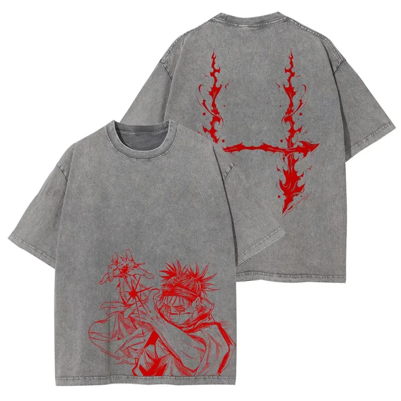 Anime T-Shirt Vintage Washed CHOSO Tee Hip Hop Oversized JJK Gojo Sukuna Shirt
