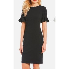 Calvin Klein Womens 2 LBD Exquisite Black Short Flutter Sleeves Sheath Dress