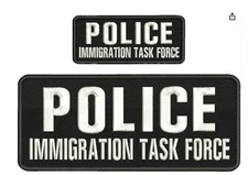 POLICE I TASK F EMB PATCH 4X10 2X5 HOOK ON BACK WHITE ON BLACK