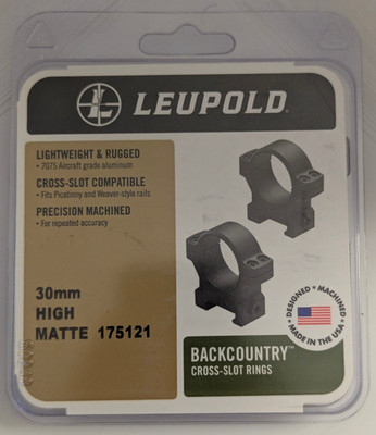 Leupold BackCountry 30mm High Matte Cross-Slot Scope Rings - Black - P/N 175121