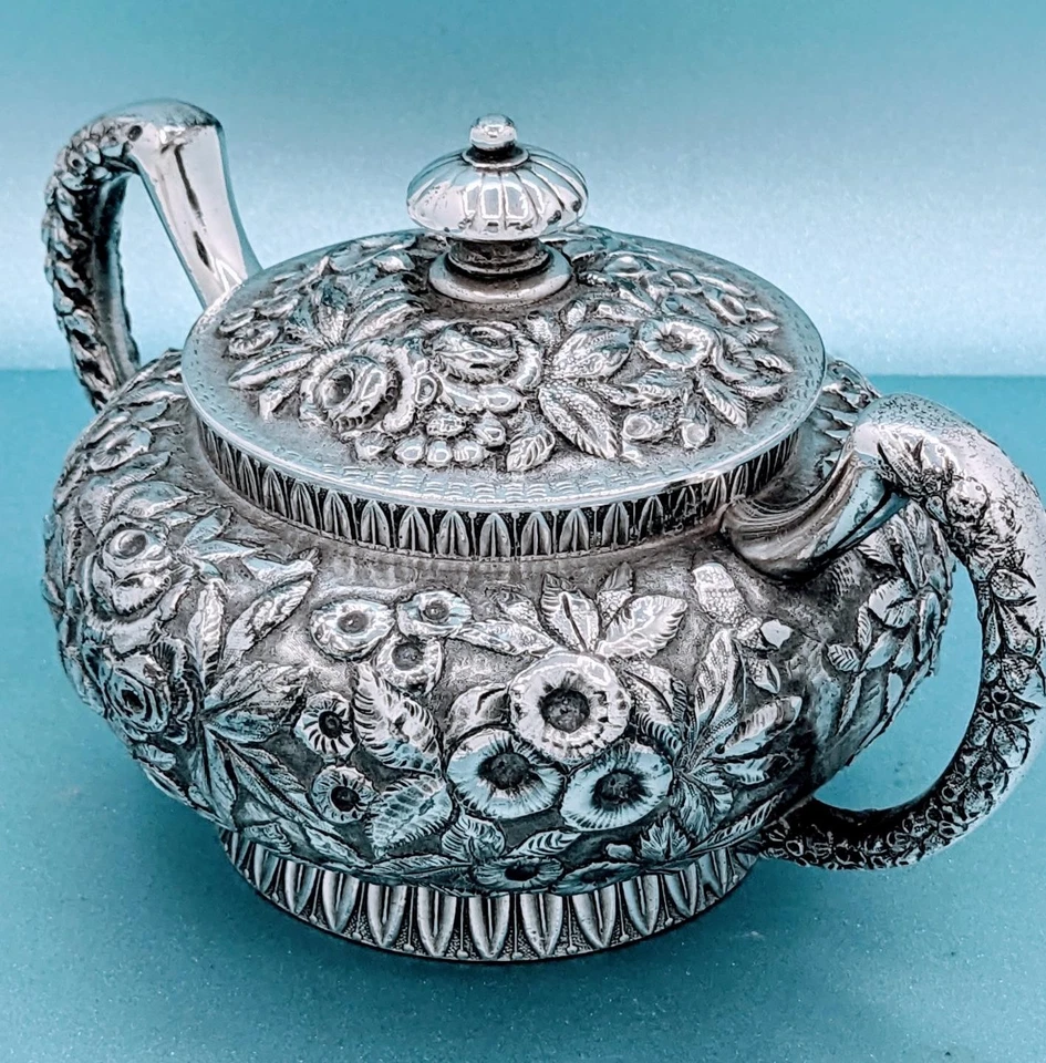 Victorian Antique Repousse Silver Plate Aesthetic Covered Sugar Cream Pitcher - Image 3 of 4