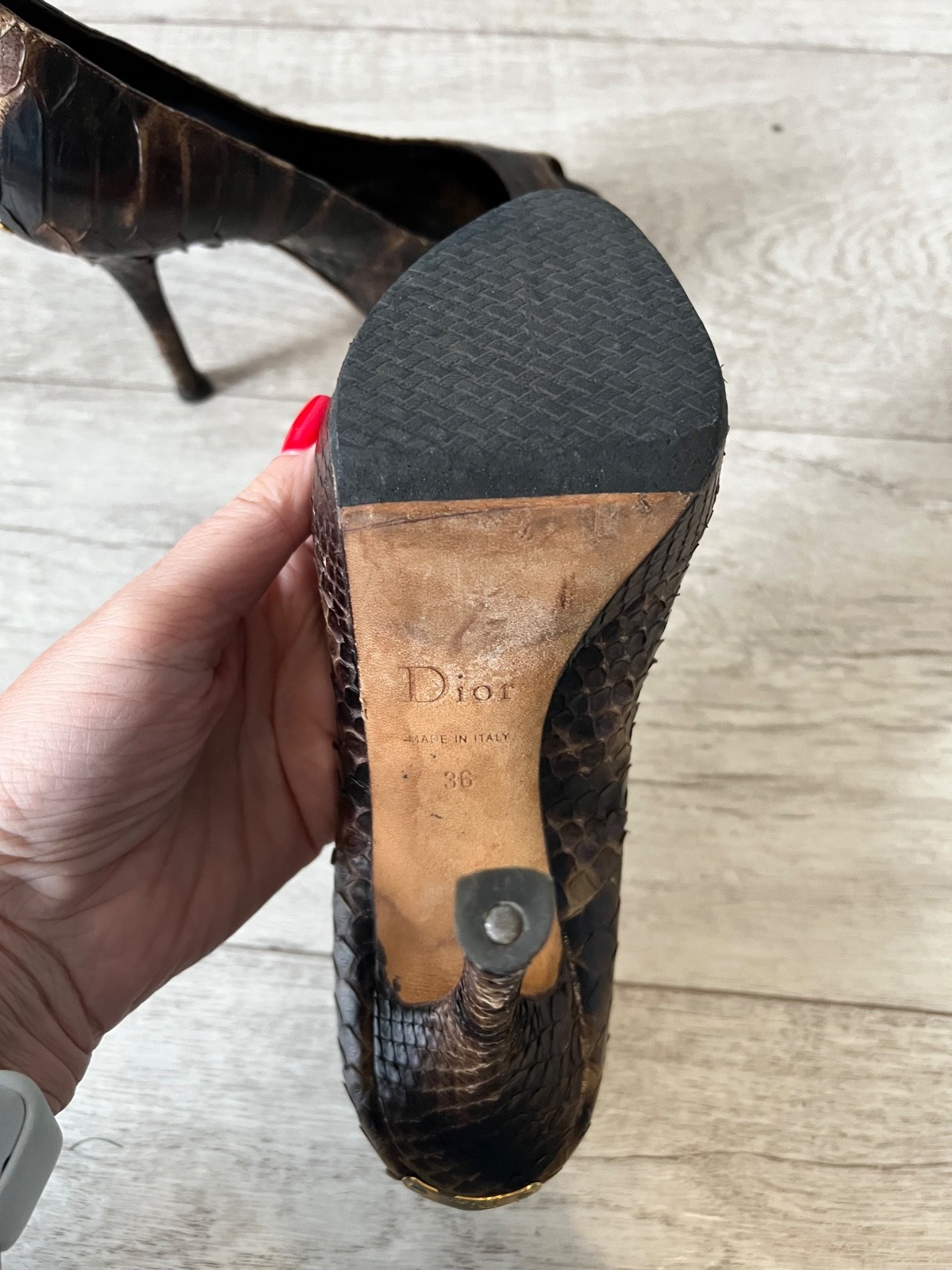 CD Python Brown Miss Dior Peep Toe Heels size 36 - image 6