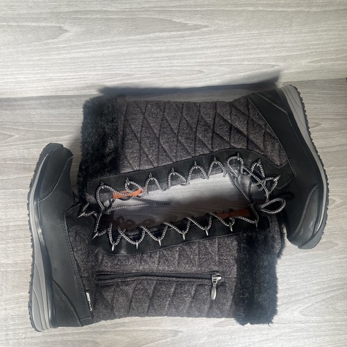 Salomon Snow Boots Womens 6.5 Black Gray Hime High Tall Quilted Faux Fur Lined - Picture 9 of 17