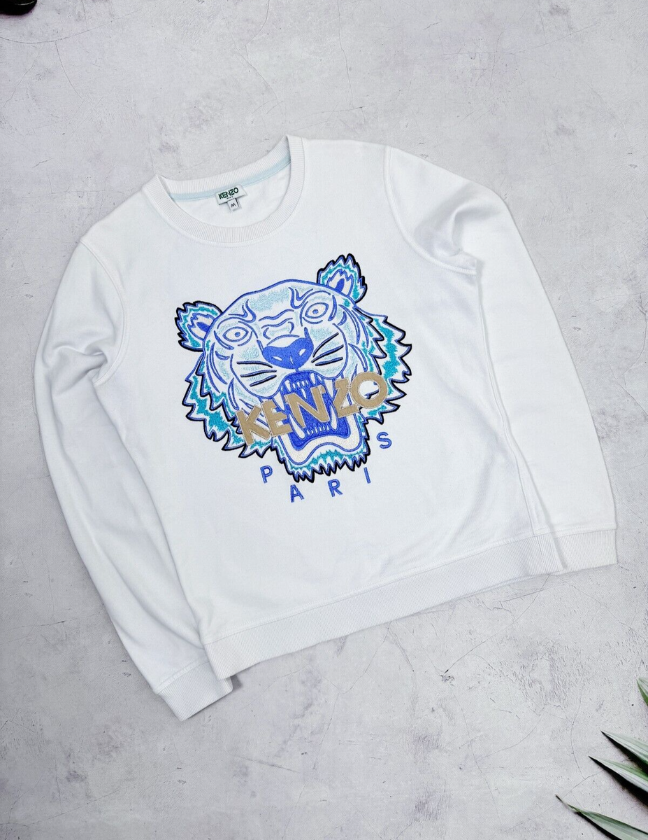 Kenzo Sweatshirt Tiger Central Emroidered Logo White Womens