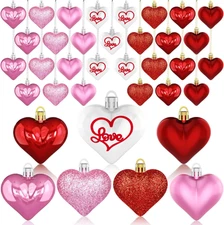 Valentine'S Day Decor Heart Ornaments 36 Pcs Heart Shaped Baubles Red Pink White