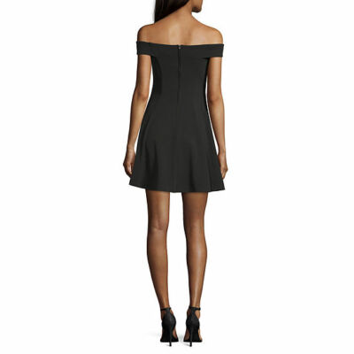 Teeze Me Women"s Juniors Off-The-Shoulder A-Line Mini Dress,  Size: 9/10, Black