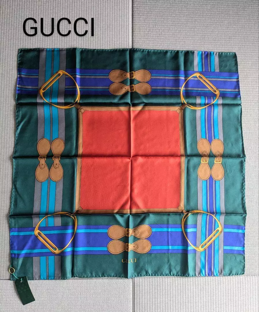 Gucci écharpe vert orange motif ceinture soie femme Italie 112768