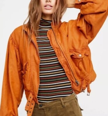 Free People Poet Puff Sleeve Bomber Jacket Womens Small