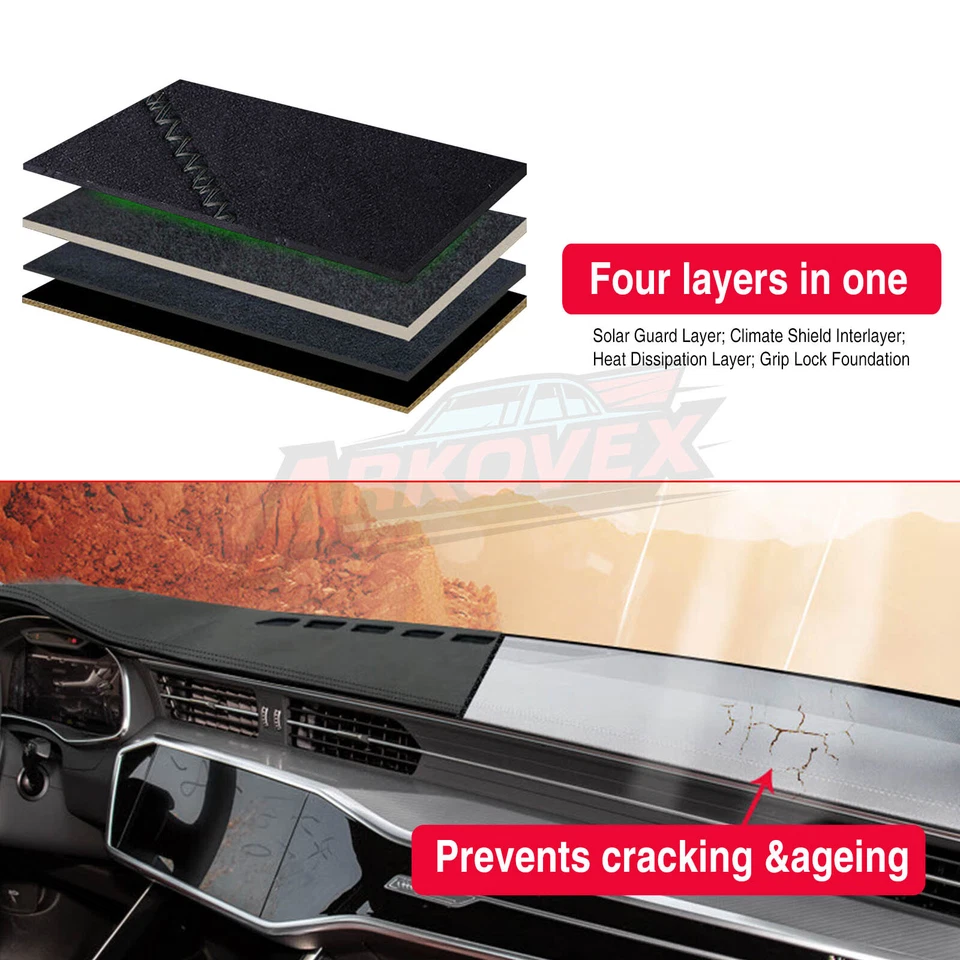 Black Car Dash Mat Dashmat For Toyota Hilux SR5 4x4 REVO Non-Slip Mat 2015-2019 - image 4 of 4