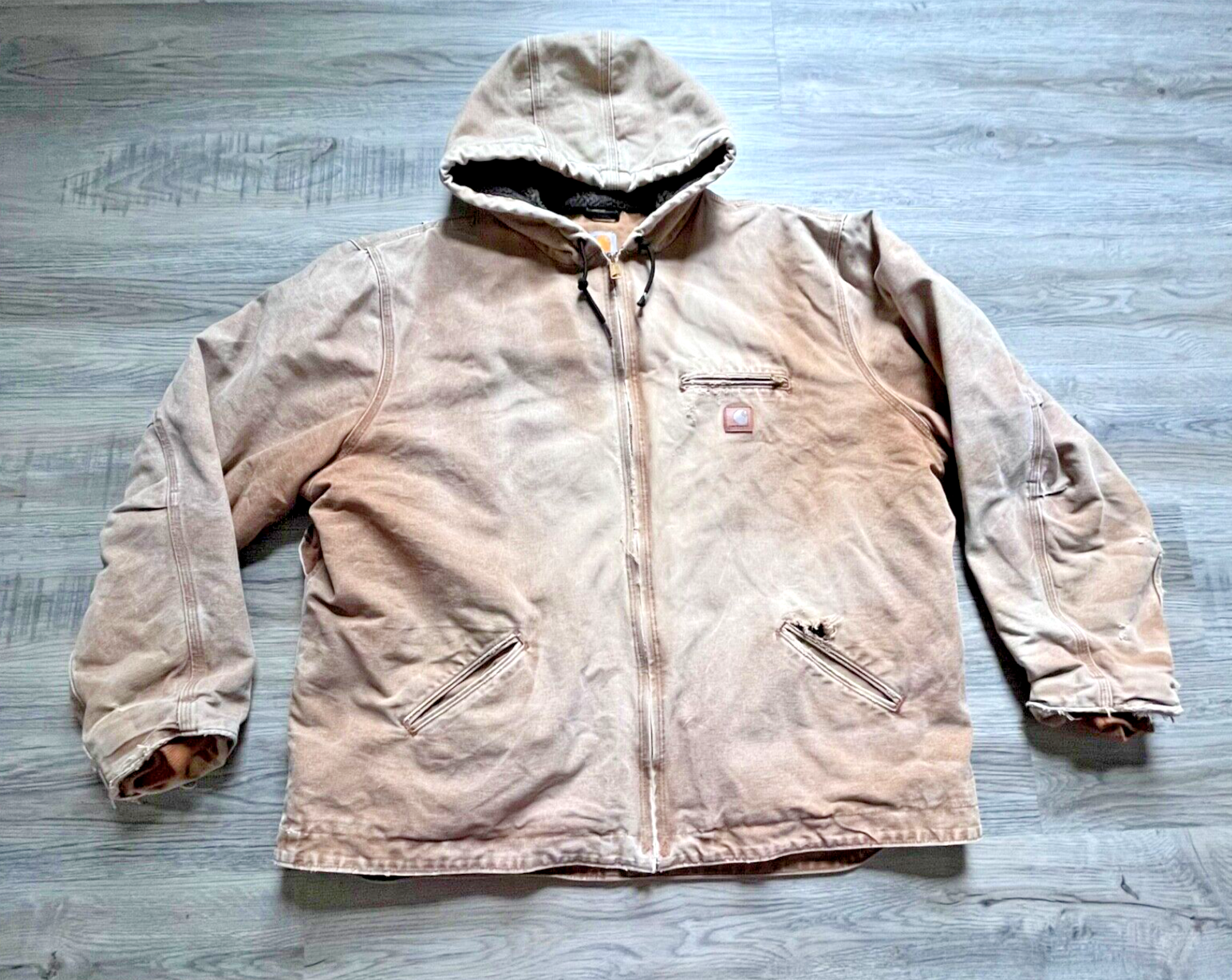Carhartt Detroit brown hooded Sherpa-lined distressed jacket size 3XL tall J141-211