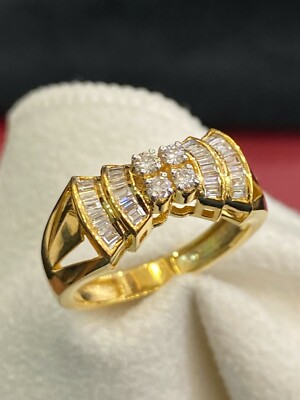 Bague En Or 18K (750) Avec Diamants Naturels - 0,48 Ct, Taille Ronde, Couleur G, Clarté SI1 - Taille 54, Style Cluster