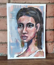 Original Art Strong Woman Portrait Female Face Impressionism Painting Artwork
