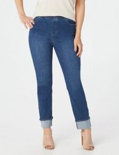 Susan Graver Antique Wash High Stretch Denim Petite Pull On Cuffed Jeans New