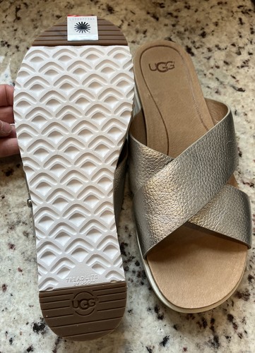 Ugg Kari Metallic Slide Sandals Sz 9 NEW Treadlite Sz. 9, Silver | eBay